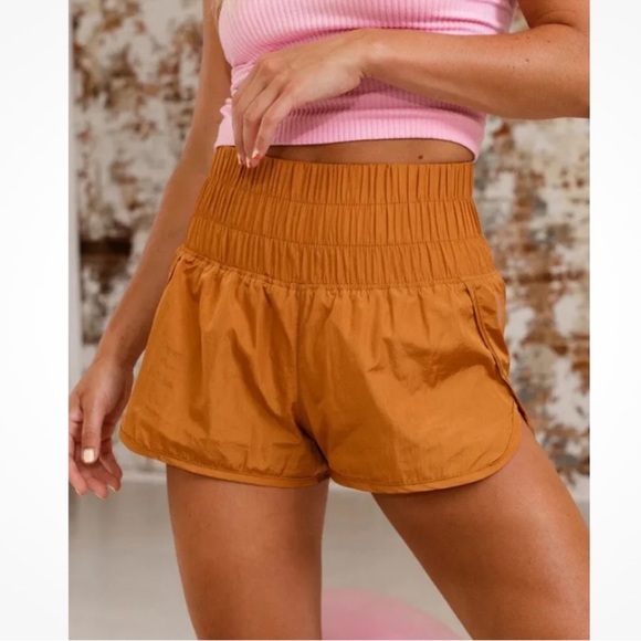 Free People FP Movement The Way Home Shorts Lined Burnt Orange High Waist-Small - Picture 1 of 4